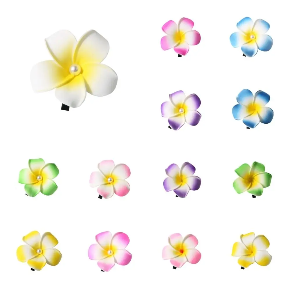 Ins Frangipani Flower Hair Clip Mid Size Geometric Gradient Flower Hairpins Hair Side Clip Plastic Girls Duckbill Clip Travel