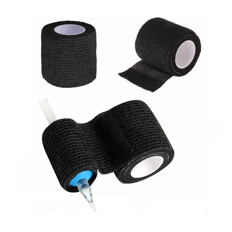 24/12/6 Pcs Black Tape Tattoo Handle Bandage Anti-slip Athletic Nonwoven Waterproof Disposable Self-adhesive Elastic Bandage