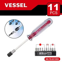 VESSEL 10pcs Bits 6.35mm Hex Screwdriver Set | Torx Head Driver Japan Tools No.TD-6310 Series