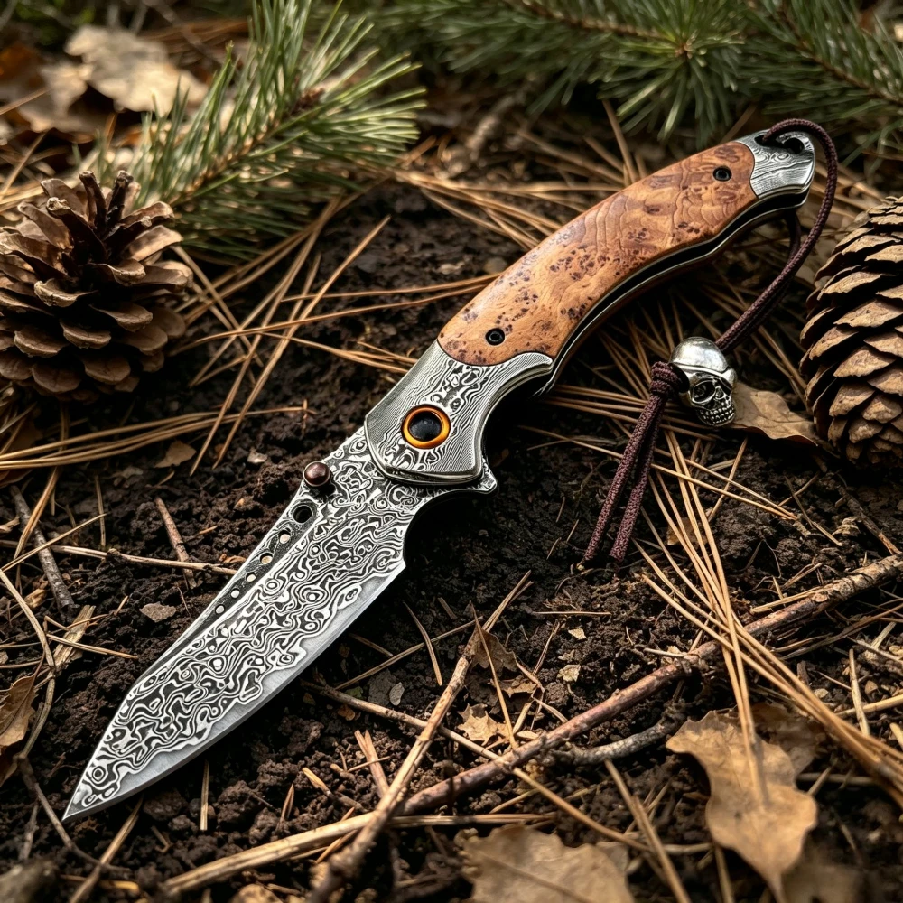 portable-folding-knife-damascus-steel-blade-field-exploration-jungle-trekking-outdoor-hiking-camping-fishing-wear-resistant-tool