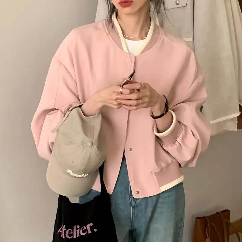 

Pink Baseball Coat Women's Spring 2024 New Korean Loose Casual Versatile Short Top