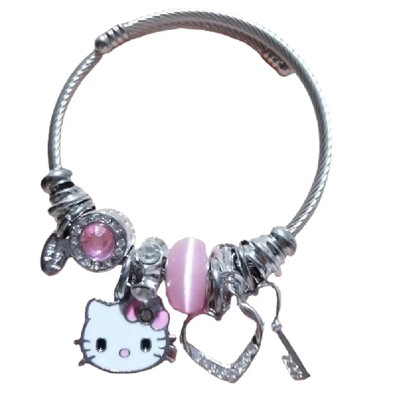 2024 nuevo párrafo Miniso Hello Kitty pulsera con colgante de cuentas joyería de dibujos animados de Anime Color plata adecuado para regalo de niñas