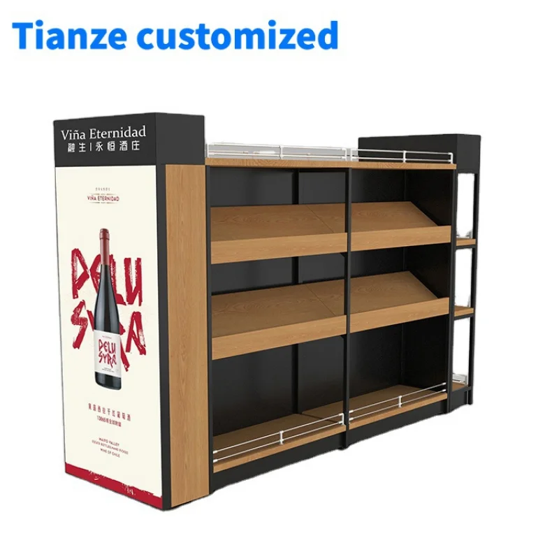 

(customized)Hot Selling High-end Wood And Steel Wine Bottle Stand Racks Display Shelf