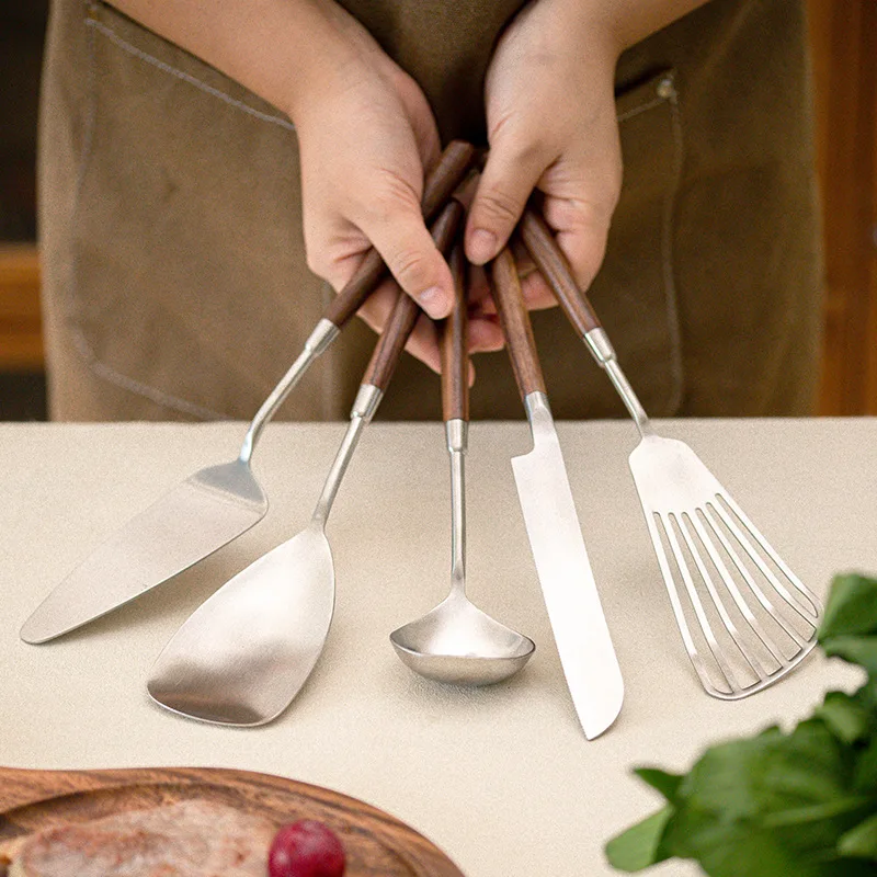 304 Stainless Steel Cooking Spoon Frying Spatula Walnut Cake Shovel Cake Spatula Knife Cooking Utensils Soup Ladle