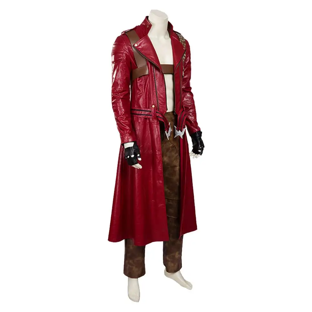 Dante Game Cosplay masculino, peruca masculina, casaco de couro comprido, calças, roupas de Halloween, festa de carnaval, terno fantasia, adulto