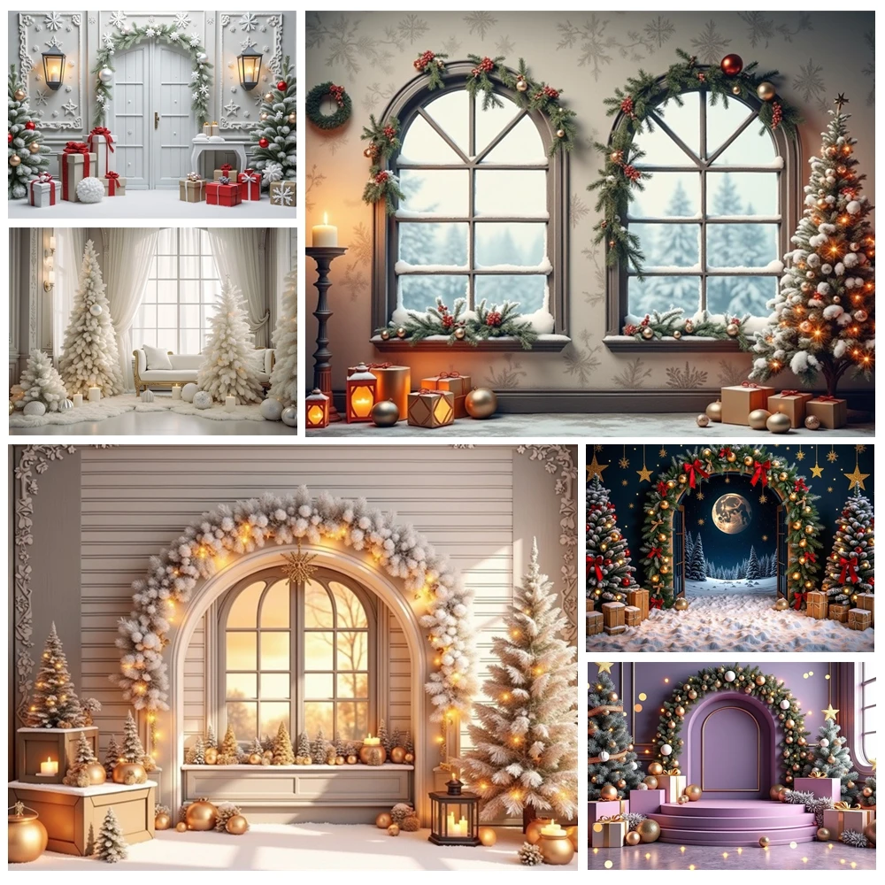 

MOON.QG Enchanting Christmas Entrances Background Lights Trees Gifts Backdrops For Photography Studio Birthday Photo Booth Party