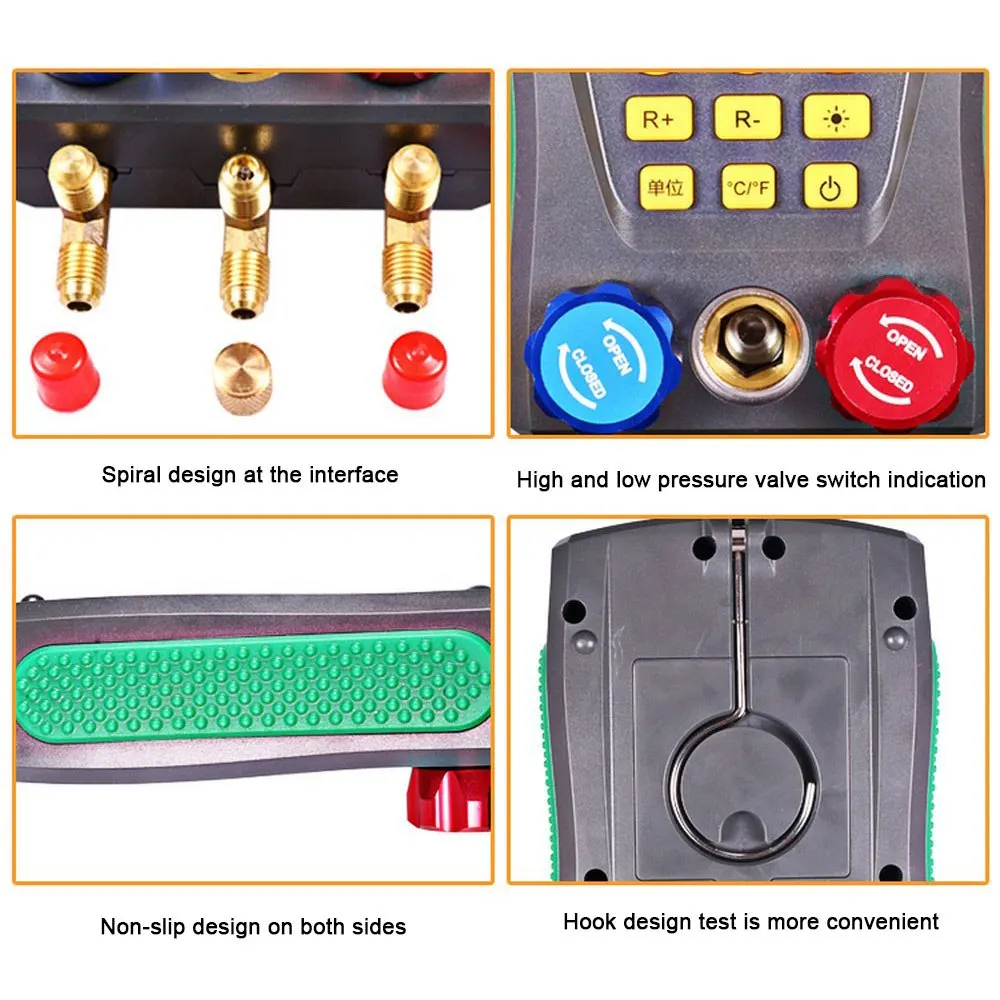 Imagem -06 - Manifold Digital Medidor de Pressão Refrigeração a Vácuo Tester Medidor de Temperatura Tester Valve Tool Kit Dy517