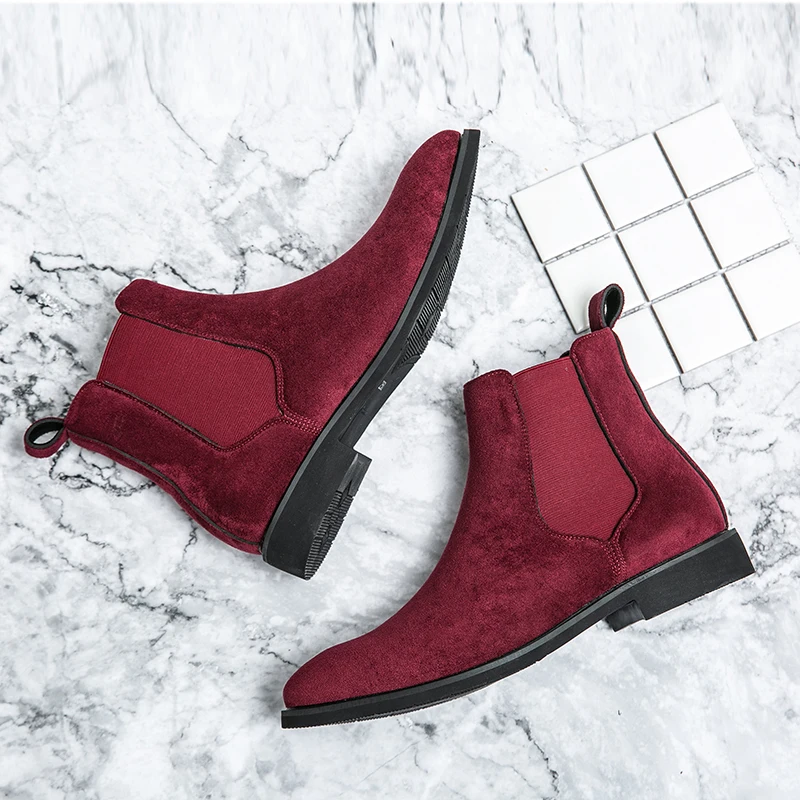 

Classic Fashion Red Chelsea Boots for Man Luxury Suede Leather Boots Big Size 48 Casual Ankle Boots Men 2025 botas para hombre