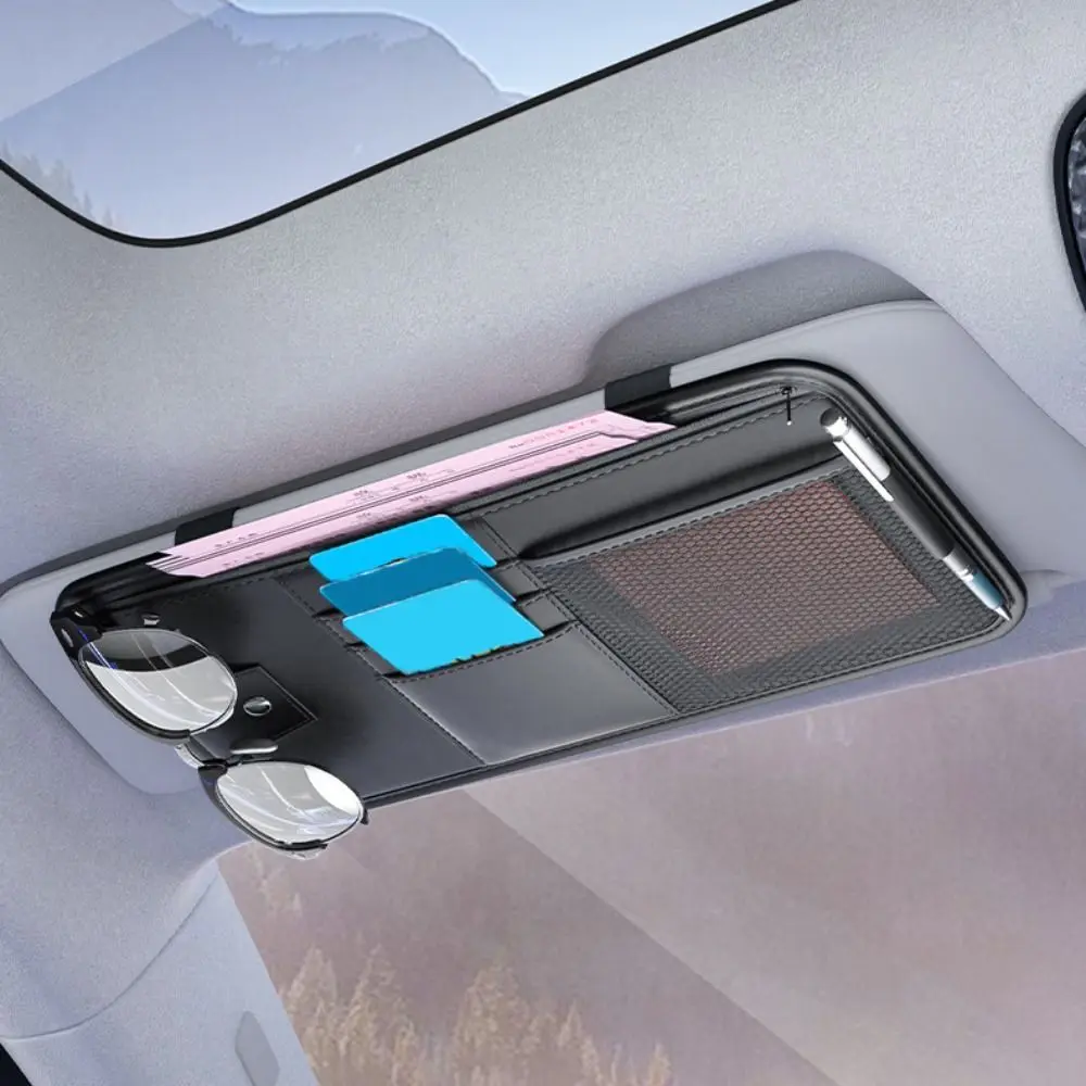 

Large Capacity Car Sun Visor Organizer Mutil-pocket Universal Sunglasses Clip Creative PU Leather Cards Holder Car Accessorie