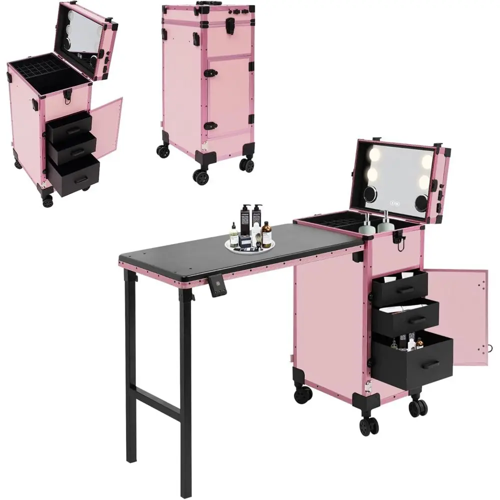 

Lockable Rolling Manicure Table, Portable Nail Table with Ders and Wheels, 110.23lbs Load-Bearing acity Travel Nail Desk or Make