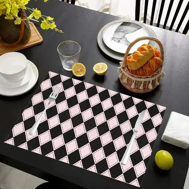 VIKAMA 2/4/6Pcs Sweet Cool Love Ling Grid Mat Waterproof Anti Slip Tableware Mat Kitchen Restaurant Home