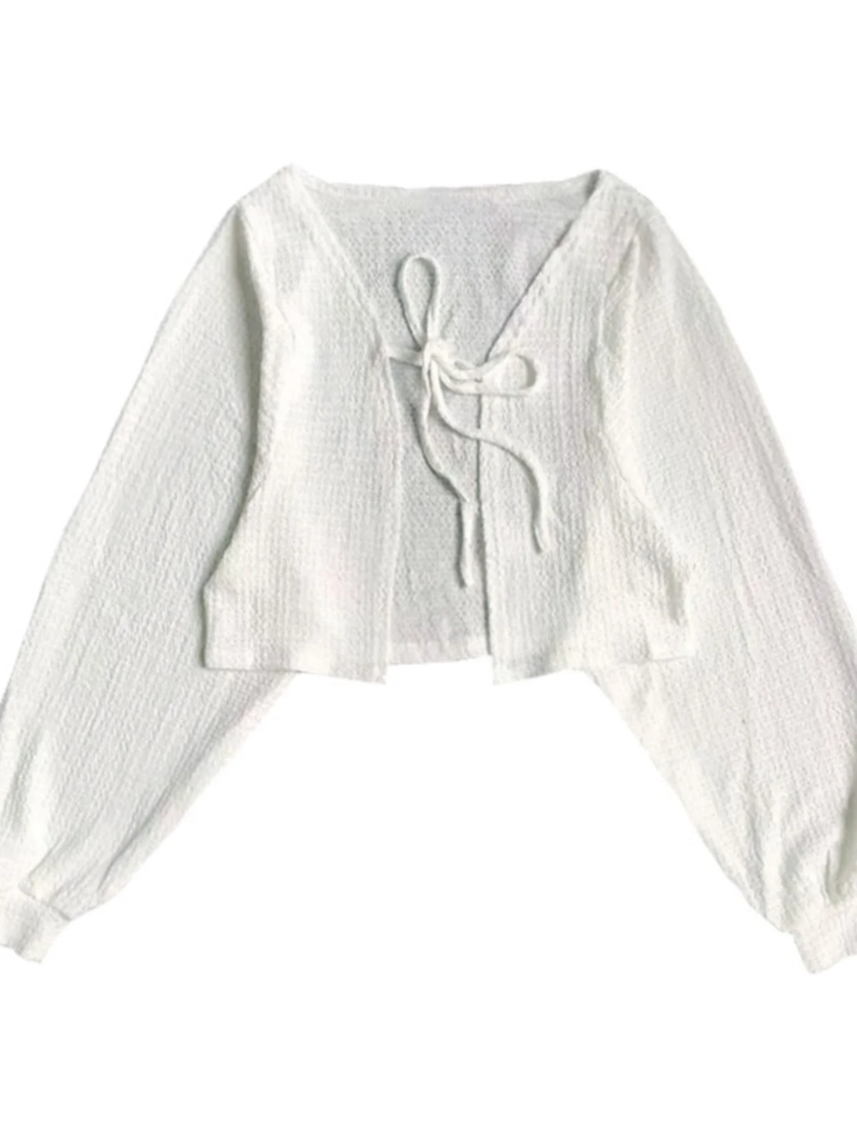 เสื้อคลุมคาร์ดิแกนเปิดไหล่แบบมีเข็มขัดสีขาว ดีไซน์เก๋ไก๋สำหรับผู้หญิง  บางเบา ป้องกันแสงแดด เหมาะสำหรับต้นฤดูใบไม้ผลิ