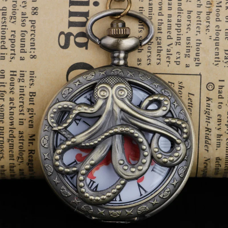 Montre de Poche à Quartz Antique en Forme de Poulpe Creux, Collier Exquis, Cadeau pour Enfant