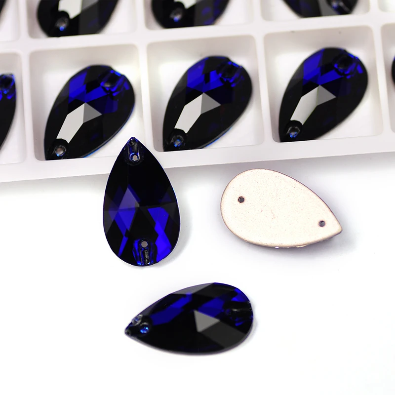 YANRUO 3230 All Sizes Cobalt Teardrop DIY Flat Back Sew On Stones And Crystals Strass Sewing Glass Crystal Rhinestones