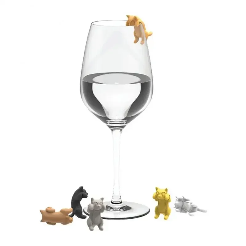 6Pcs/set Kitten Wine Cup Recognizer Portable Hanging Meow Wine Glass Markers Tools Kitchen Silicone Cat Clip Labeling Supplies