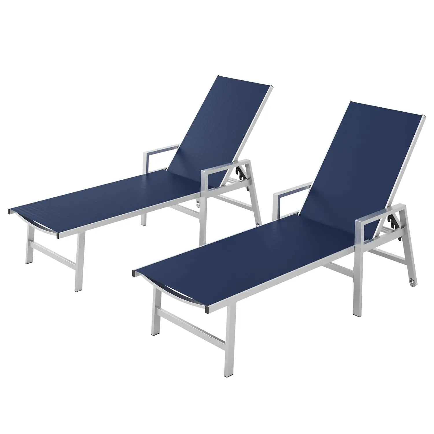 Chaise Lounge Chair 2pc with Wheels & Armrests, Aluminum Five-Position Adjustable Recliner for Poolside, Patio, Deck, Customized