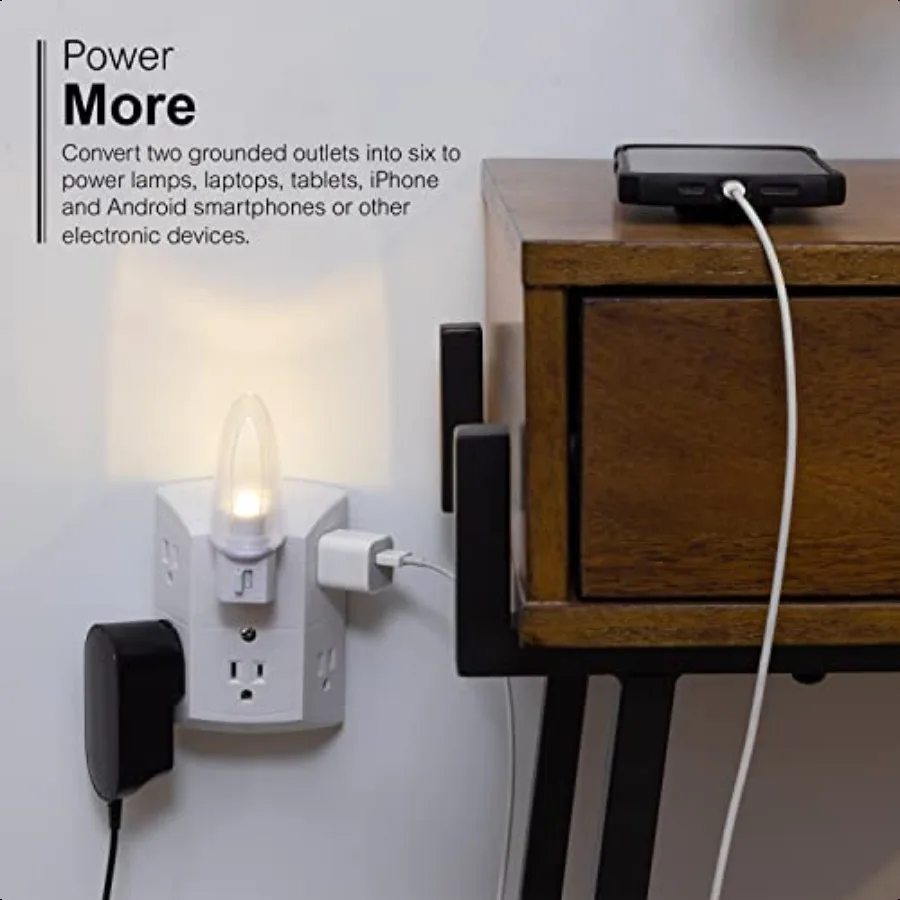 GE 6Outlet Extender 2 Pack محول الحنفية الجدارية المؤرضة منافذ متباعدة 3Prong منفذ الفاصل قابس متعدد سريع وسهل التركيب