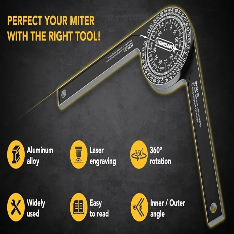 for Inside Outside Miter AngleFinder Carpenters Plumbers Building 360° Miter Saws Protractor Rust Proof Accurate Reading Scales