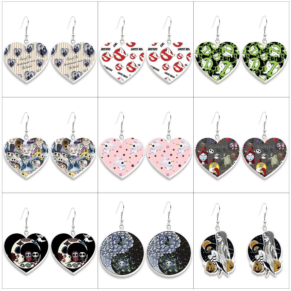 Disney The Nightmare Before Christmas Acrylic Hanging Pendants Earrings Ear Hook Women Insect Xmas Party Jewelry Decoration