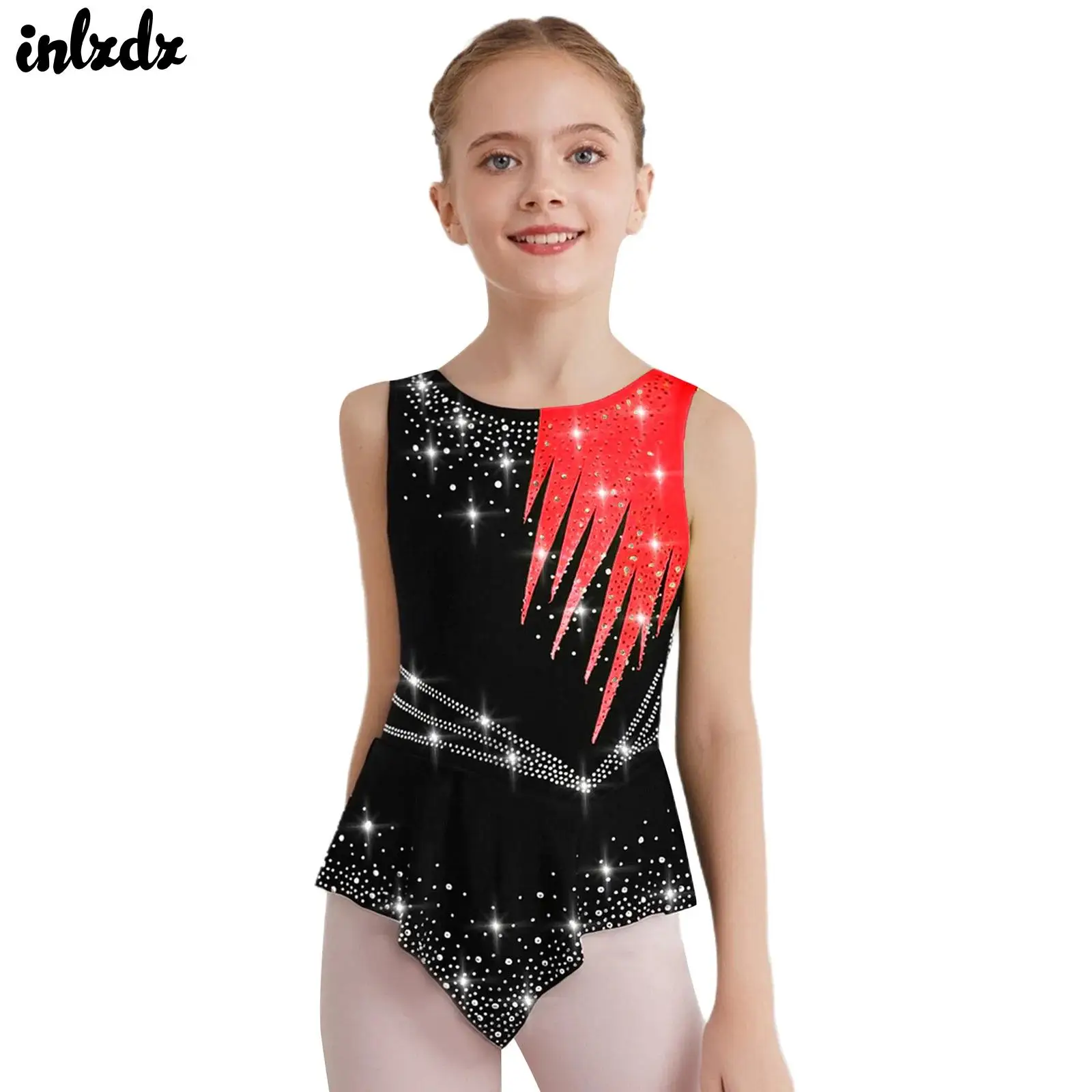 

Kids Girls Rhythmic Gymnastics Figure Skating Ballet Jersey Leotard Jumpsuit Shiny Rhinestones Bodysuit Performance Costume