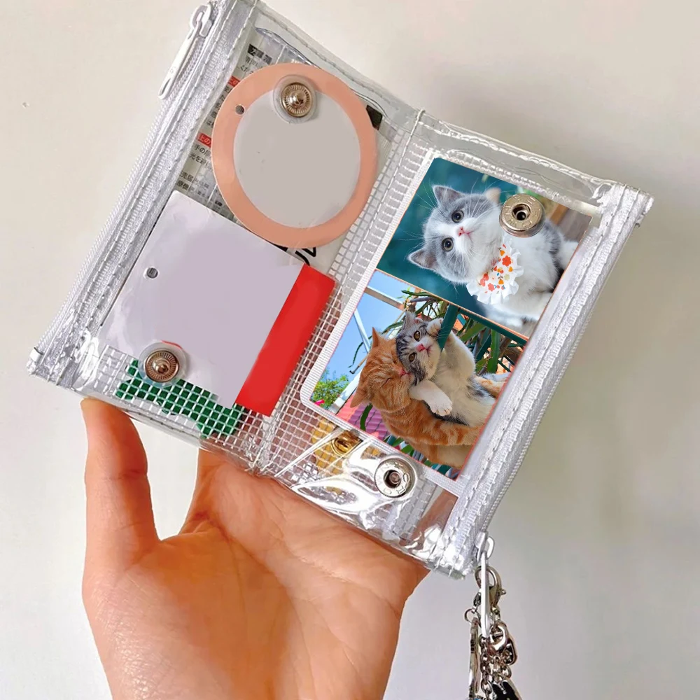 Saco de armazenamento de PVC transparente, Folding Card Holder, Unisex Wallet, Multi-Layer, Waterproof Coin Purse, Multi-use Card Wallet