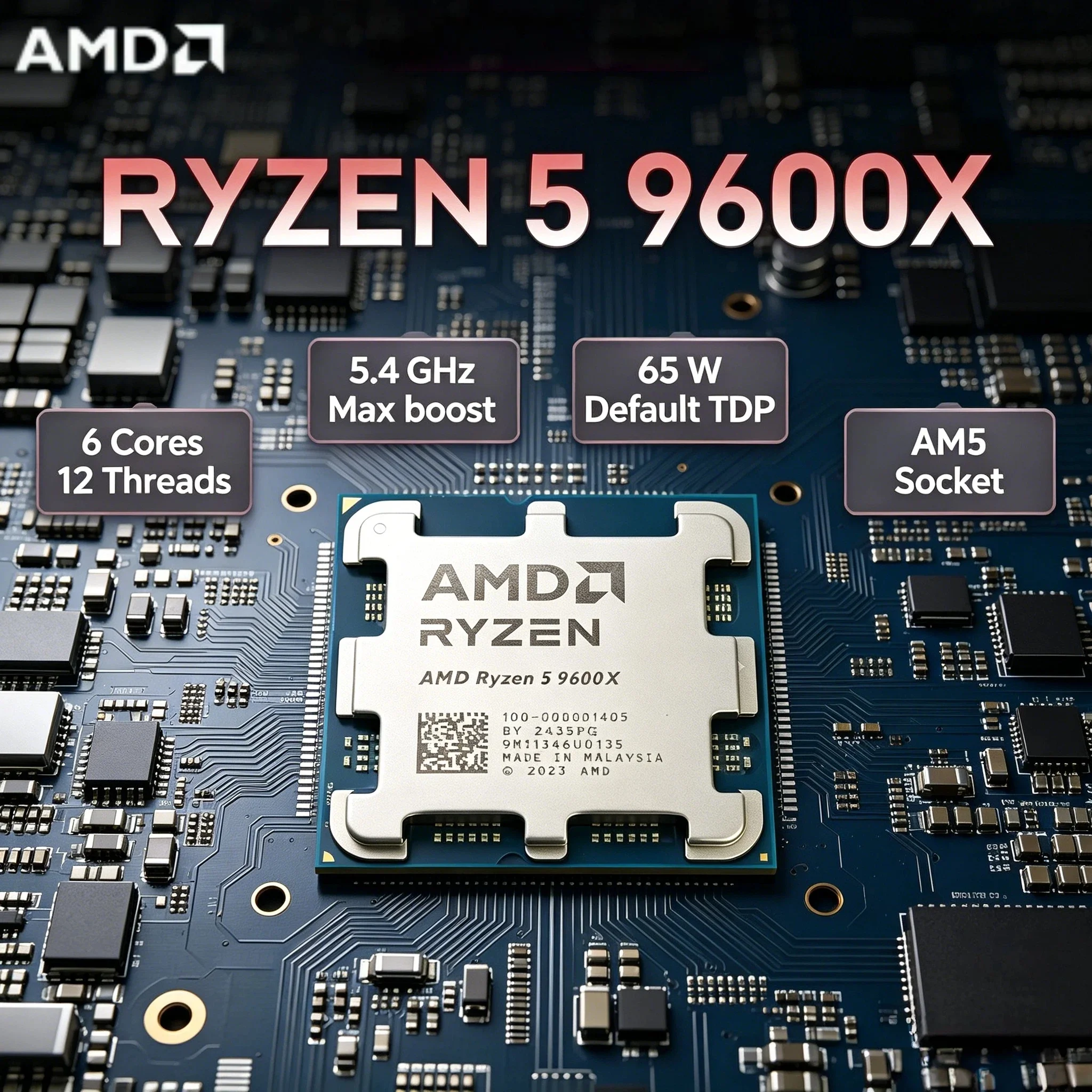 

AMD R5 9600X 5.4GHz 6 Core 12 Thread L3 32M DDR5 4NM 65W AM5 New CPU for Enthusiast Desktop Build V30 Max Pro