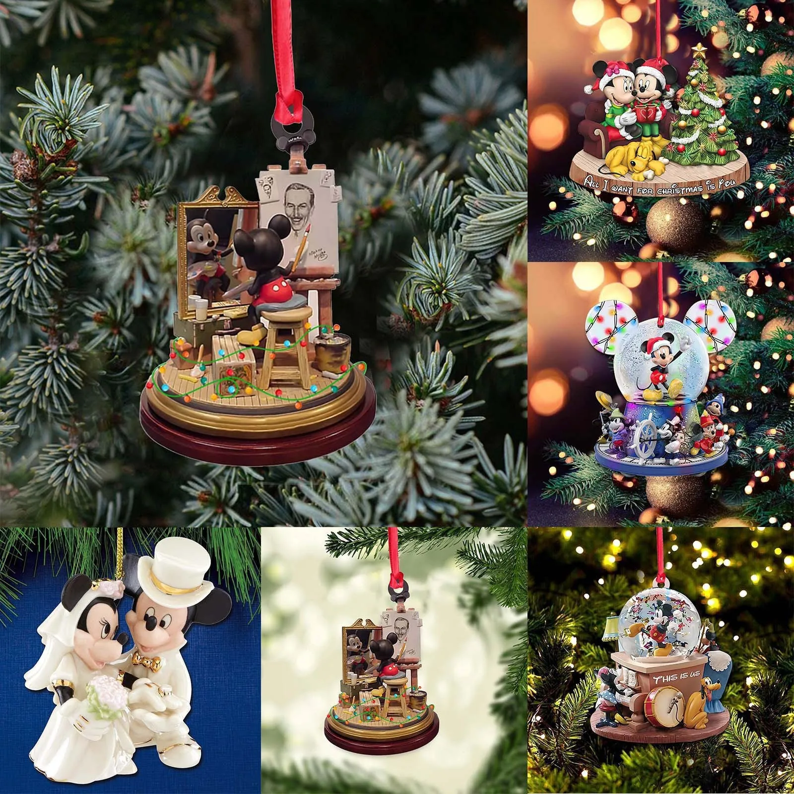 2D Disney Cute Mickey Minnie Mouse Christmas Tree Decoration Hanging Ornament Home Christmas Party Decor Toys Kids Birthday Gift