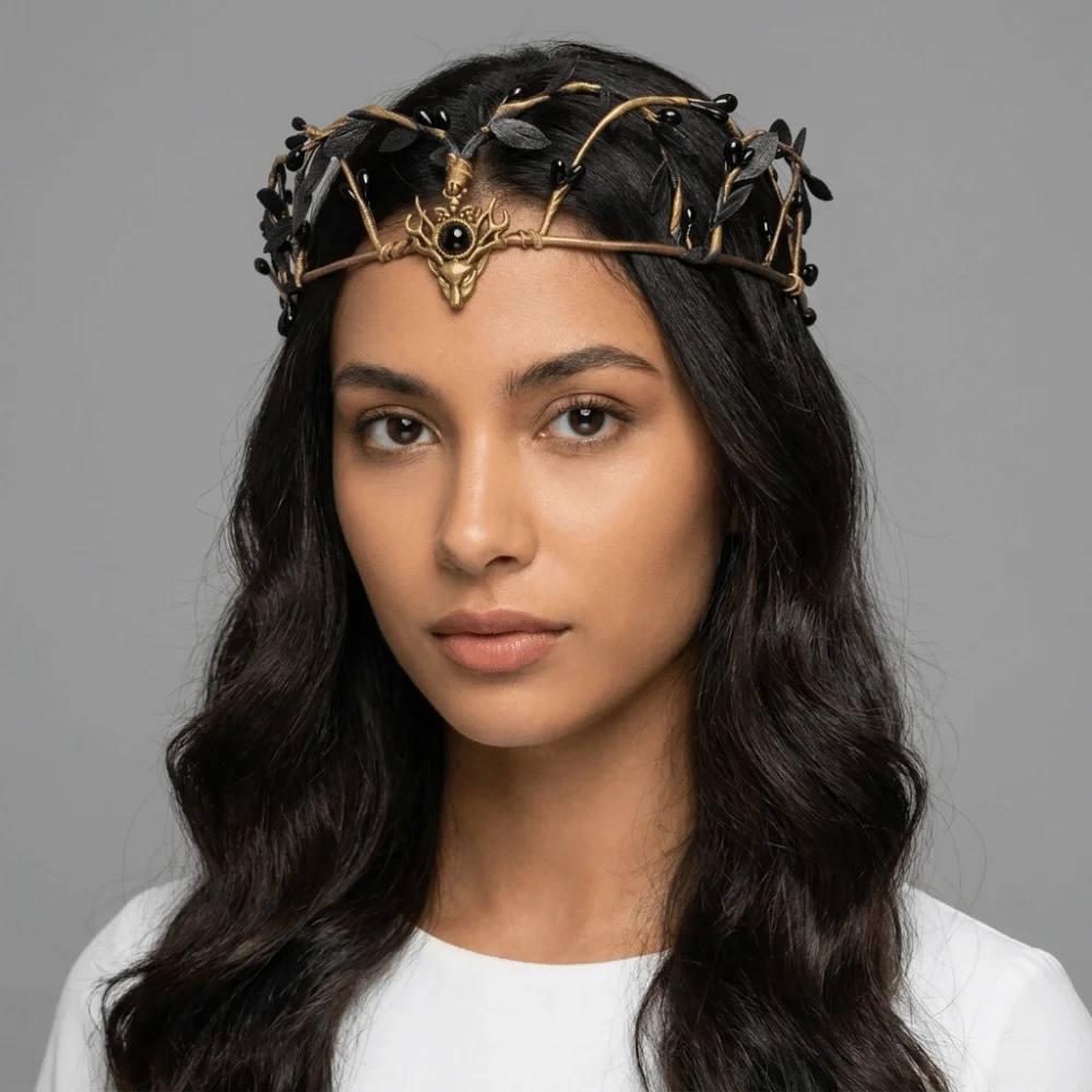 Flower Vine Elven Crown Diadem Fantasy Elf Tiara Rhinestone Decorated Artificial Floral Wreath Fairy Headpiece