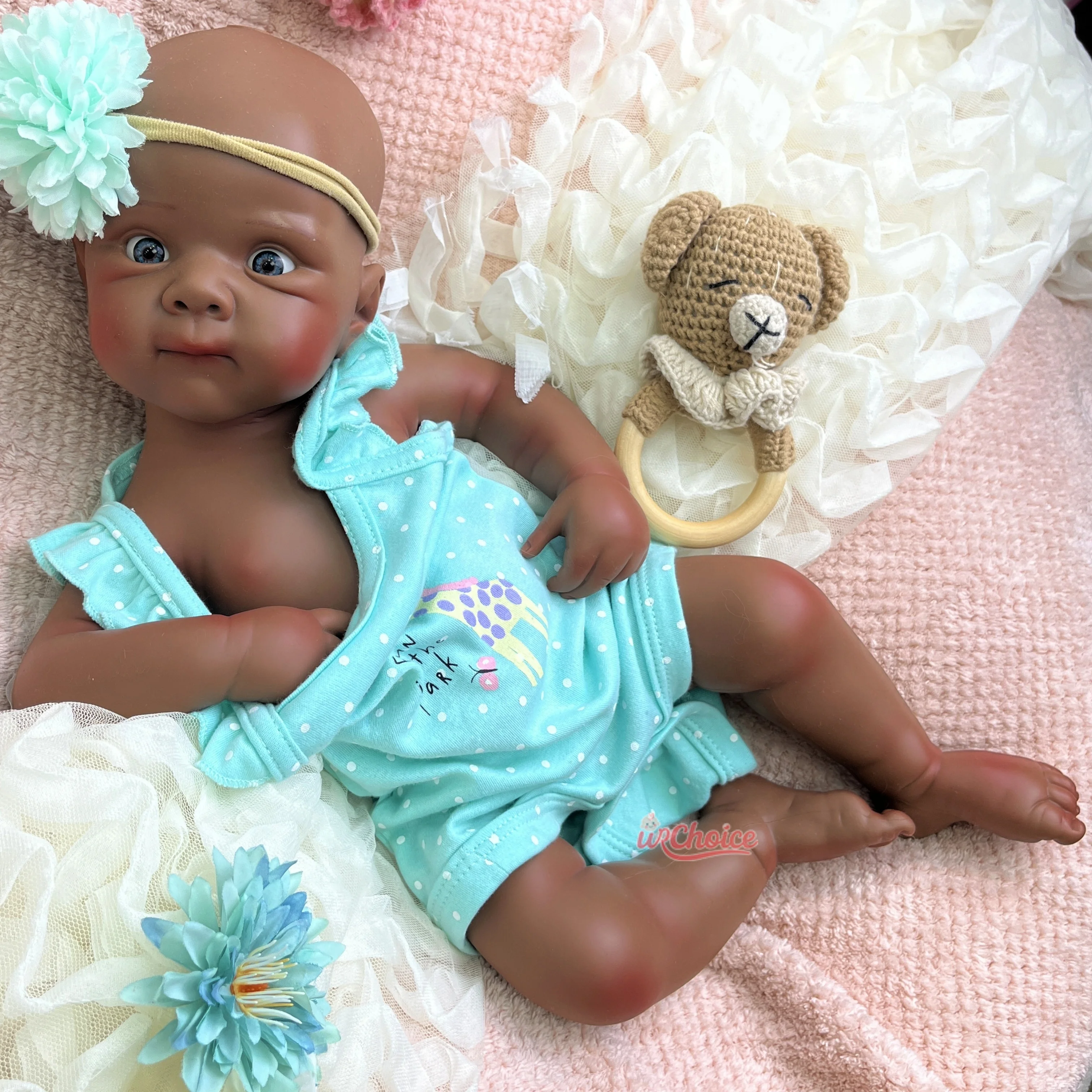 Betty 19" Dark Skin Full Silicone Reborn Baby Artificial Children Toy Natural Blush Gradient Newborn Doll for Birthday Gifts