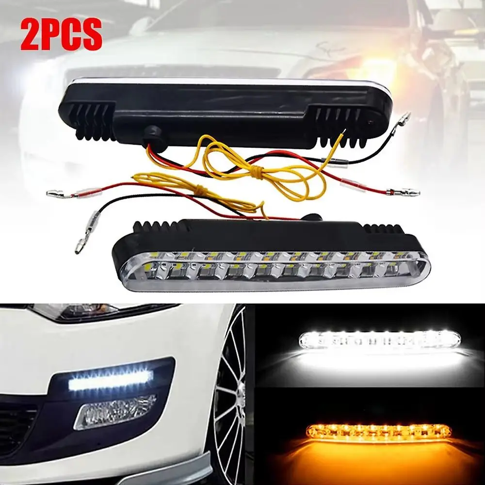 

12V LED Daytime Running Light Super Bright Flexible DRL Driving Lamp Daytime White Waterproof Amber Turn Signal Daytime Driving