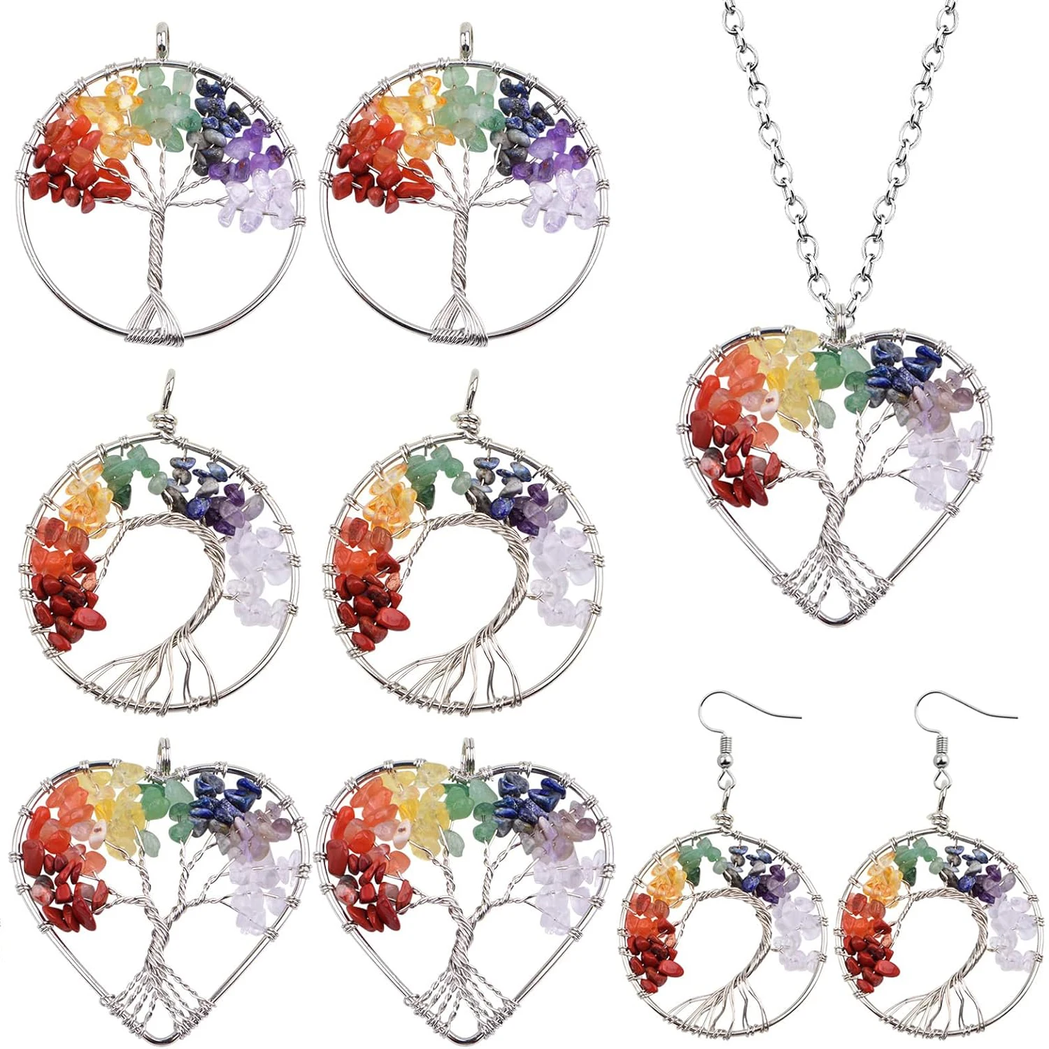 

Набор из 6 подвесок «Древо Жизни» с натуральными кристаллами, камнями чакр, кварцем и драгоценными камнями, талисманы на удачу для йоги