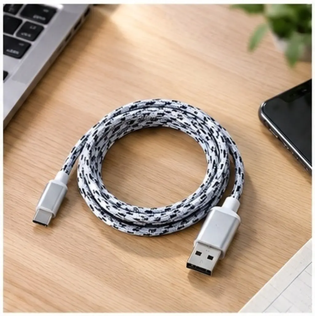 Type-C USB Cable Nylon Braided Silver Fast Charging Cord Data Sync Charger Cable Compatible Galaxy Note