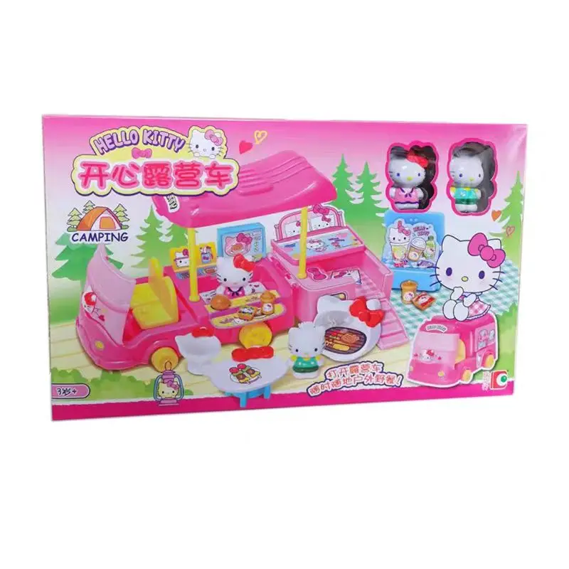 헬로키티, 행복한 캠핑카50144, 야외 캠핑 소녀, 가족과 함께 놀고 있는 모습, 미니 RV 장면, 장난감 보관함