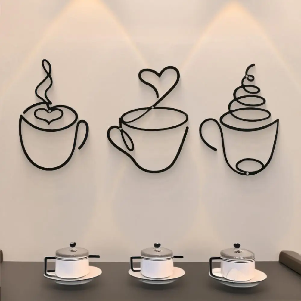 3-Piece Creative Coffee Wall Hanging Set, Cafe Decor Home Iron Art Craft, Indoor Wall Decoration Metal Hangings - view 5