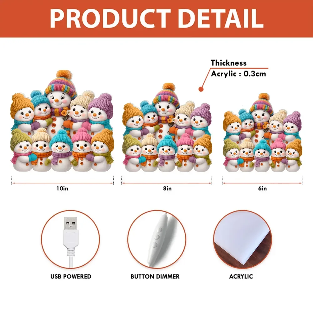 رجل الثلج الجد مع صندوق إضاءة أكريليك للأطفال مشهد عائلي متوهج مع أضواء ليلية شتوية مريحة هدية عيد الميلاد للأجداد