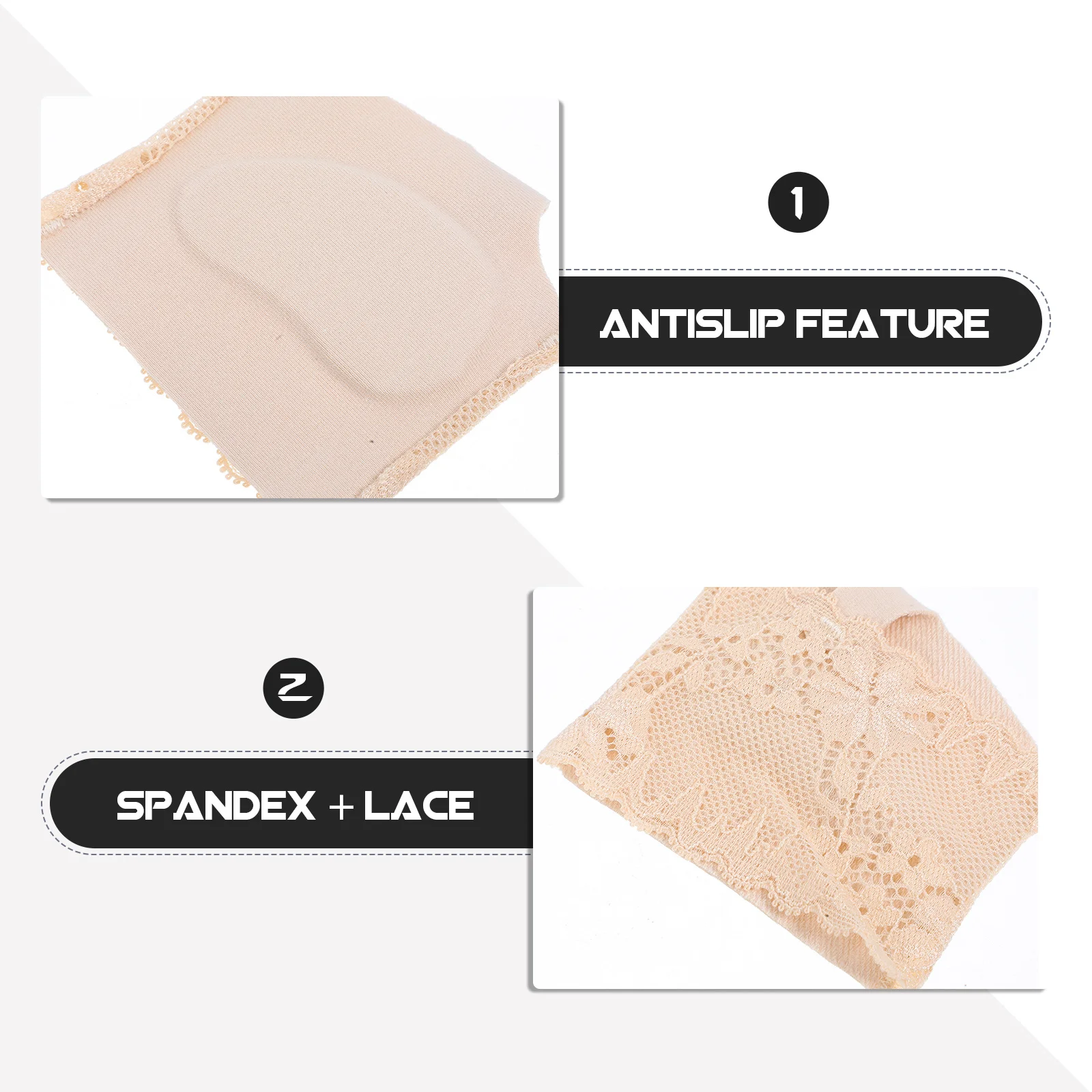 Demi-chaussettes ouvertes en dentelle pour femmes, 2 paires, coussin antidérapant, poignée antidérapante, Support métatarsien sans couture