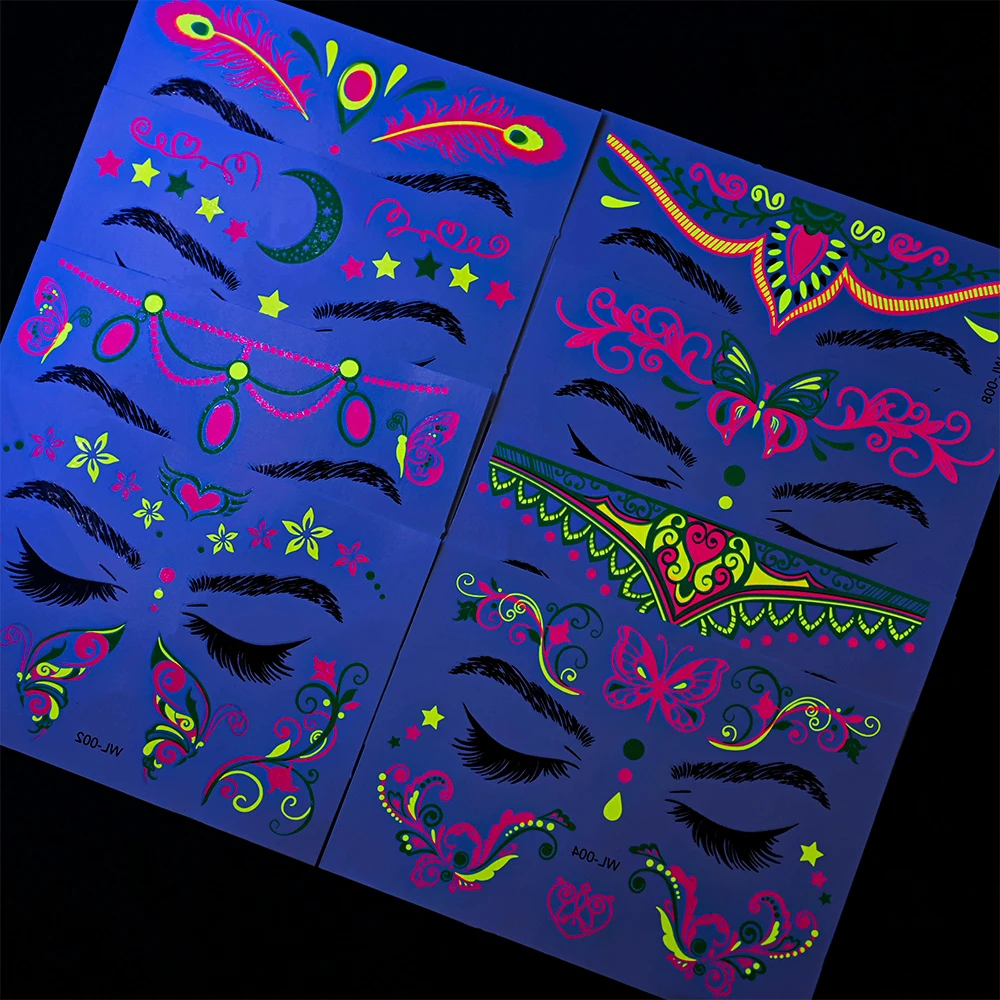 1pcs Fluorescent Face Sticker UV Glowing Butterfly Neon Temporary Tattoos Waterproof Glow Fake Tattoos For Party Music Festival*