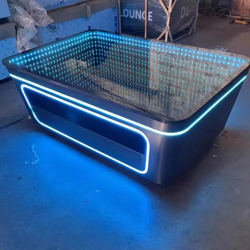 

Light luxury ktv bar abyss glow coffee table party special stainless steel glow table custom