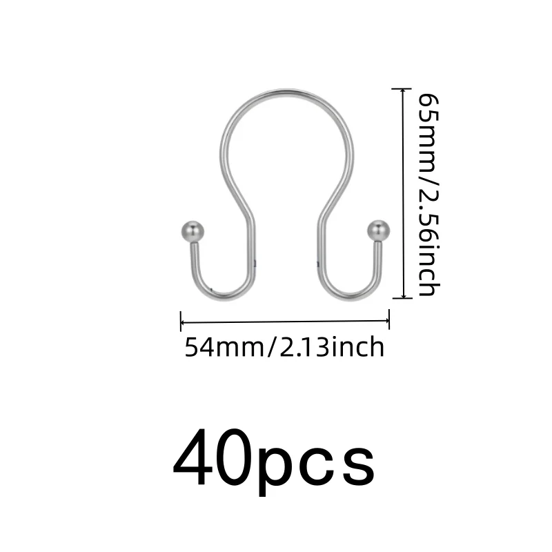 40 pcs Silver Double Ear Shower Curtain Rings, Smooth Sliding, Durable Iron Construction, for Shower Rods