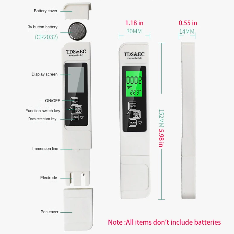 3 in 1 Digital PH /TDS/ EC Meter Tester Thermometer Pen Water Purity PPM Filter Hydroponic for Aquarium Pool Water Monitor Tools