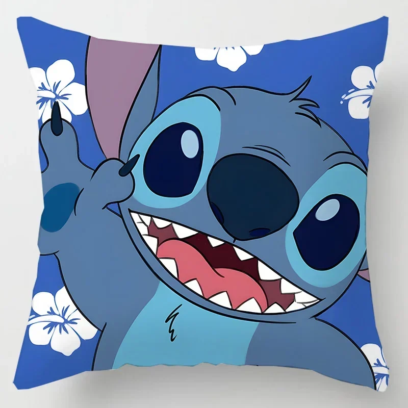 Disney-funda de almohada de Lilo & Stitch, 45x45cm, bonita figura de Anime, decoración Interior de habitación de niños, regalos