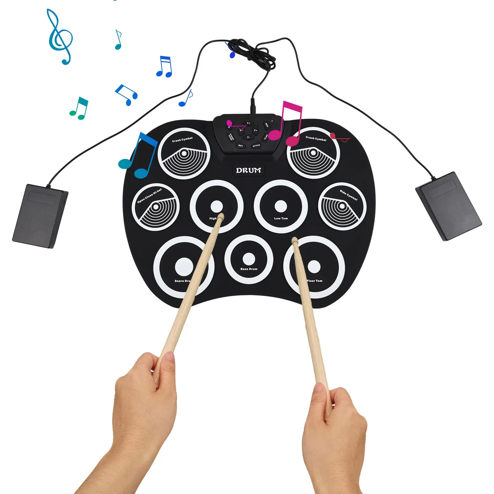 Conjunto de bateria eletrônica enrolada à mão, interface midi de 9 almofadas, suporta jogos dtx, conjunto de bateria portátil, presentes com pedais de baquetas