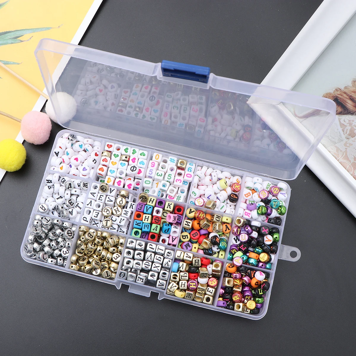 

1040pcs Necklace Making Kit Beads Bracelet Acrylic Jewelry Creative DIY Accessories Letter Pattern Craft Project Home Decoration