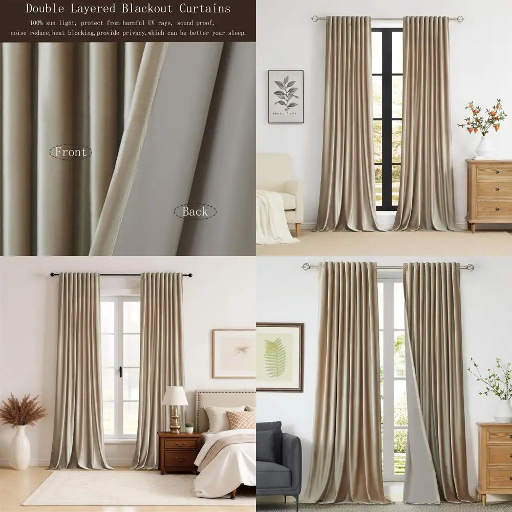 

Плотные светонепроницаемые шторы из бархата цвета шампань 84 дюйма для гостиной, комплект из 2 штук с карманом для карниза и креплениями на лямках