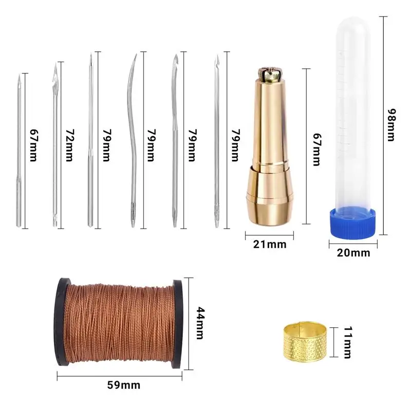 Leather Sewing Kit Awl Needle Waxed Thread Hand Quilting Needles Sewing Awl For Beginner  Stitching Sewing