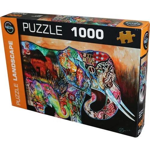 Neon Elephant and Puppy 1000 Piece Jigsaw Puzzle