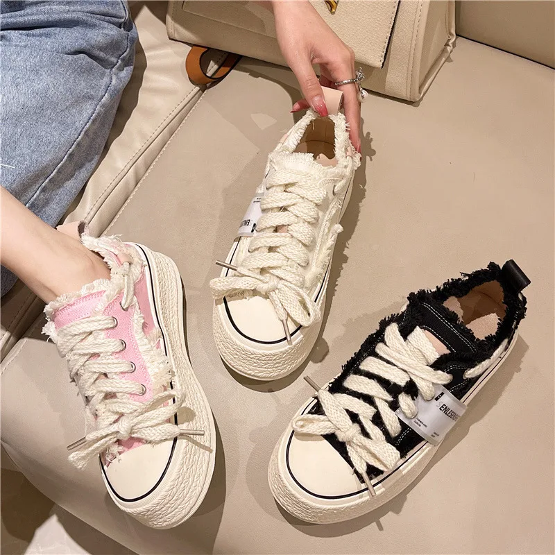 Casual Woman Shoe Round Toe All-Match Clogs Platform Modis Summer Creepers New 2024 Cross Espadrille Canvas Basic Cross-tied PVC