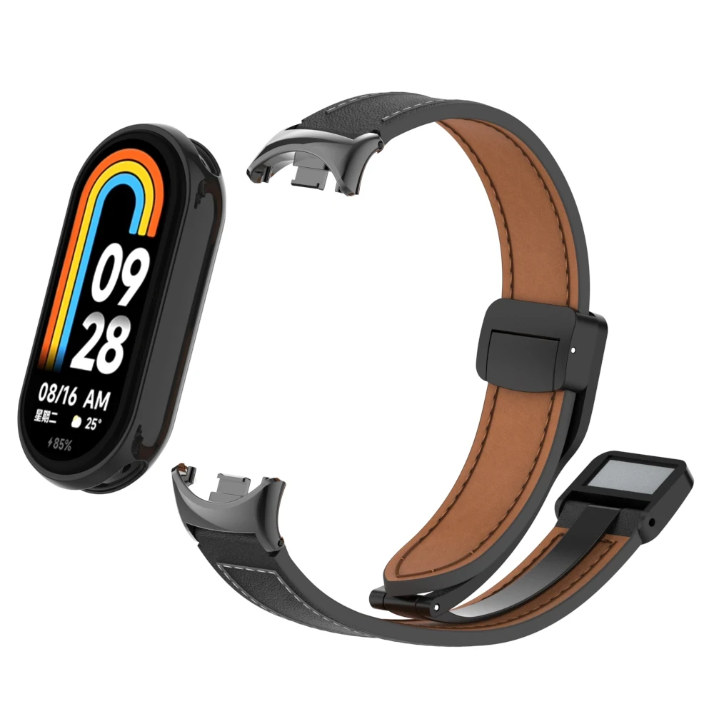 Leather Strap For Xiaomi Mi Band 8 Replacement Belt Magnetic Buckle Wristband Bracelet for xiaomi miband 8 mi band8 Correa Strap