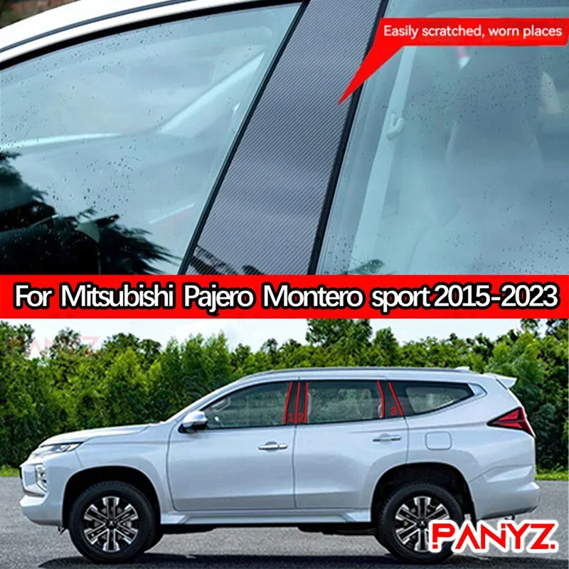 6Pcs Car Door Window Pillar Posts Car Window Door Decal Sticker Cover Fit for Mitsubishi Pajero Sport Montero Sport 2015-2023