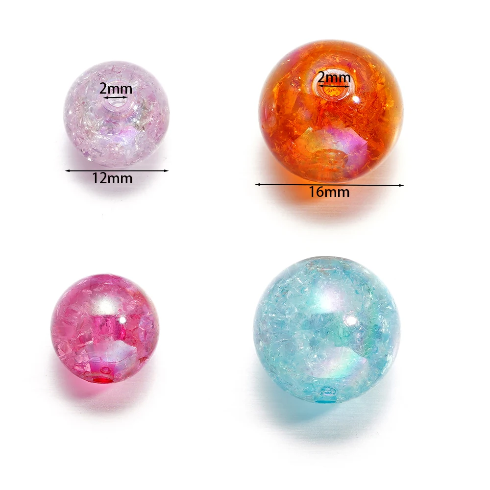 10/20pcs 12/16mm AB Color Crackled Acrylic Beads Round Spacer Loose Bead for DIY Necklace Bracelet Jewelry Making Accessories